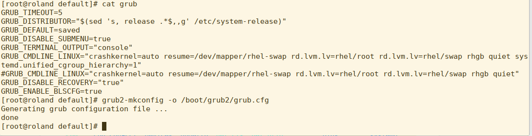 Change the kernel boot line in /etc/default/grub Change the kernel boot line in /etc/default/grub