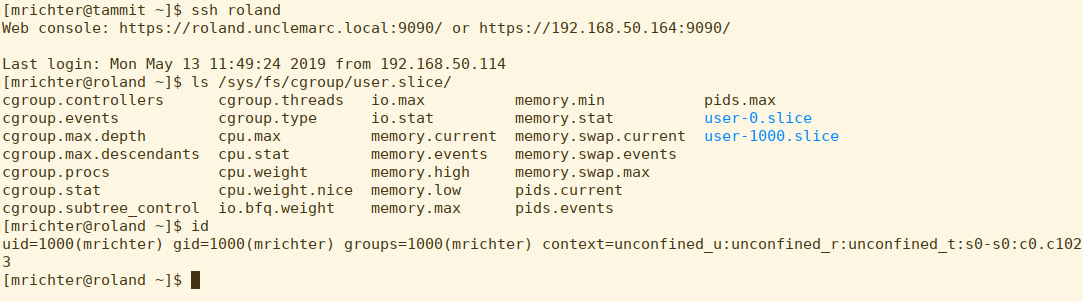 A new subdirectory has been created for user-1000.slice, which matches my current UID A new subdirectory has been created for user-1000.slice, which matches my current UID