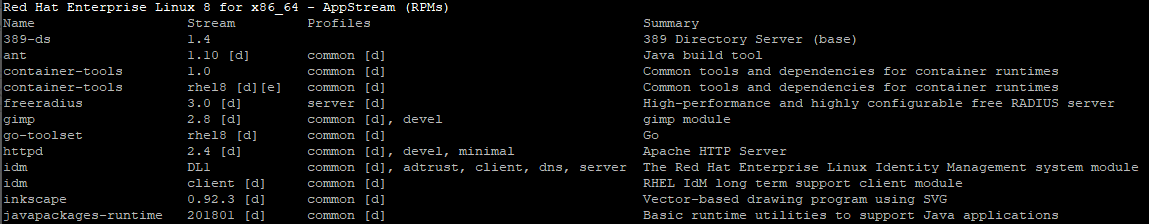 yum module list results yum module list results
