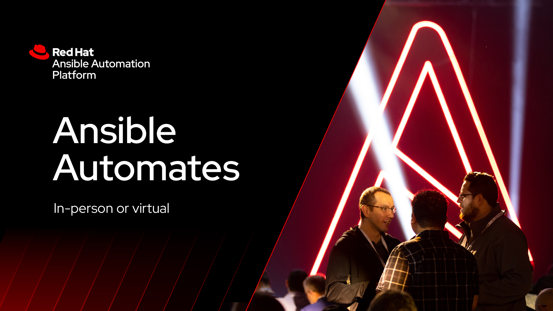 Anuncio para redes sociales de Ansible Automates en el que se muestra el nombre del evento escrito en Red Hat Display