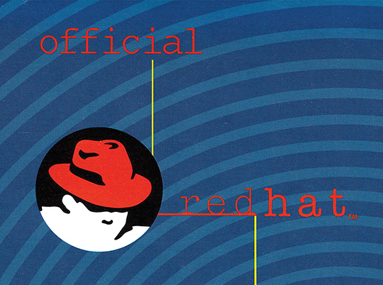 公式 Red Hat Linux バージョン 4.2 のボックスに記載された Shadowman。