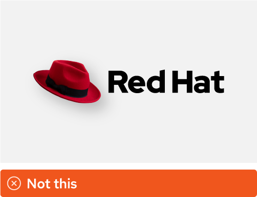誤用を示す画像：Red Hat のロゴだが帽子がフェドラハットの写真に置き換えられている。