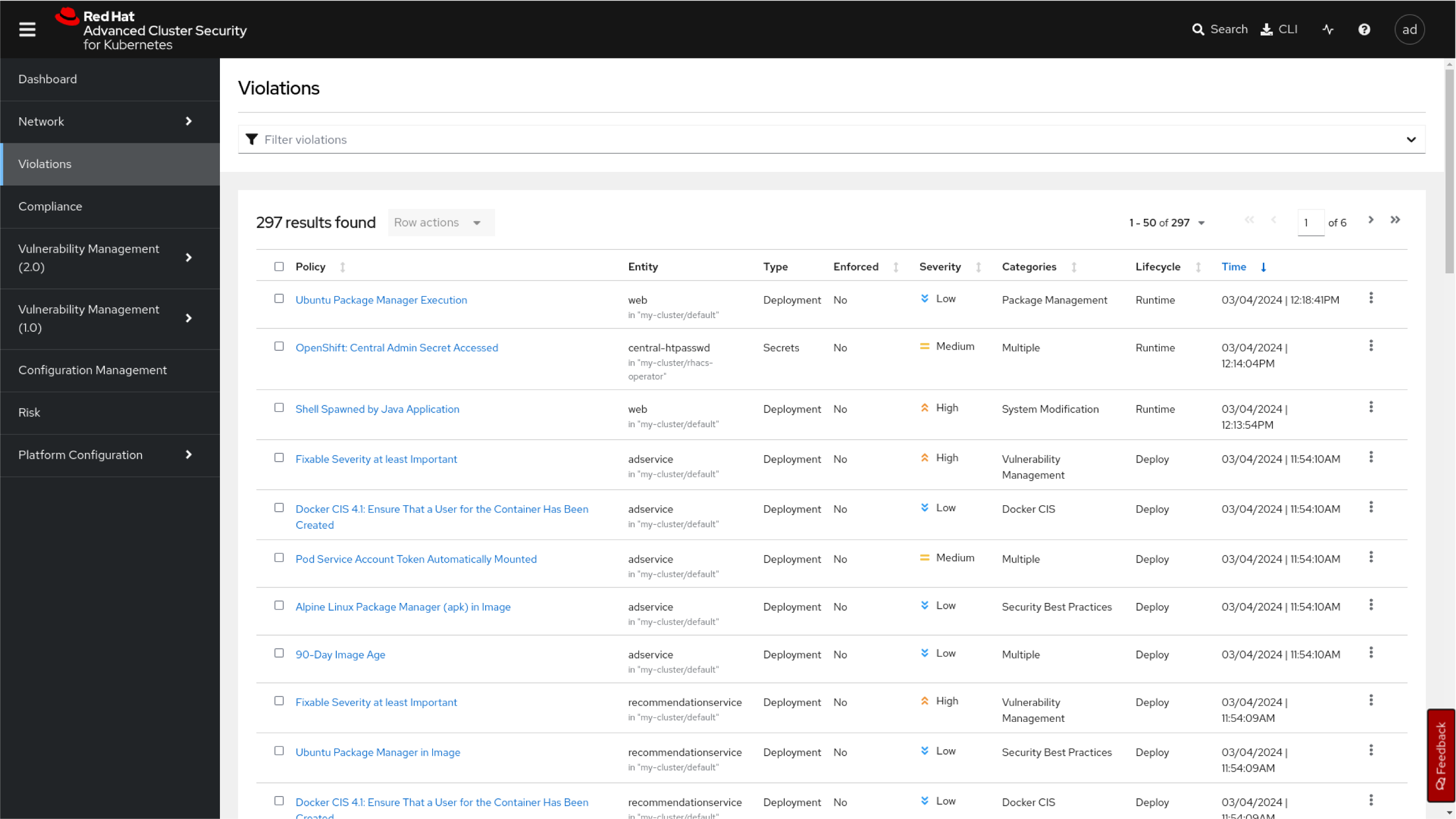 Figure 10. Violations dashboard 