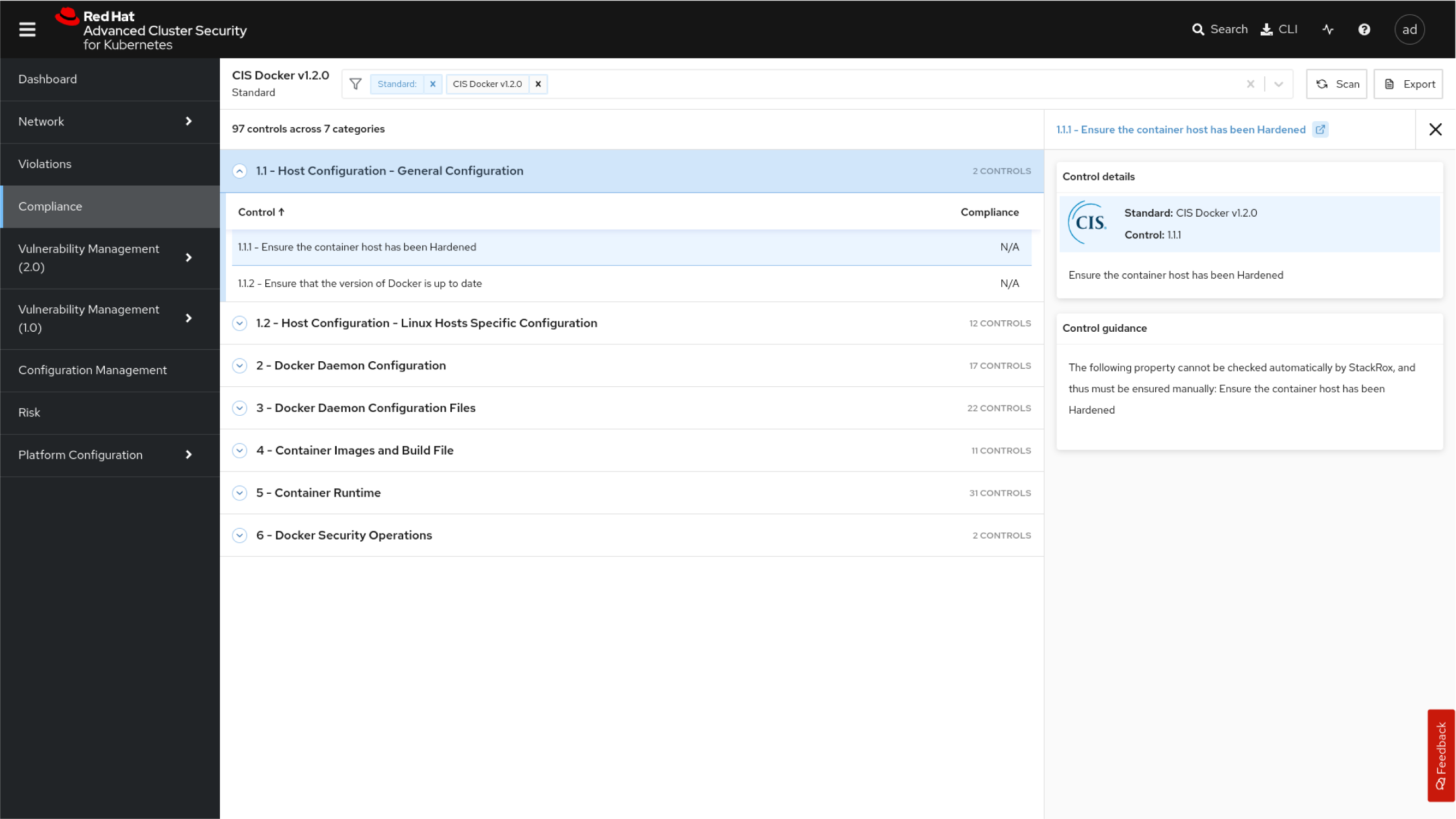 Figure 11. CIS Docker compliance standard results