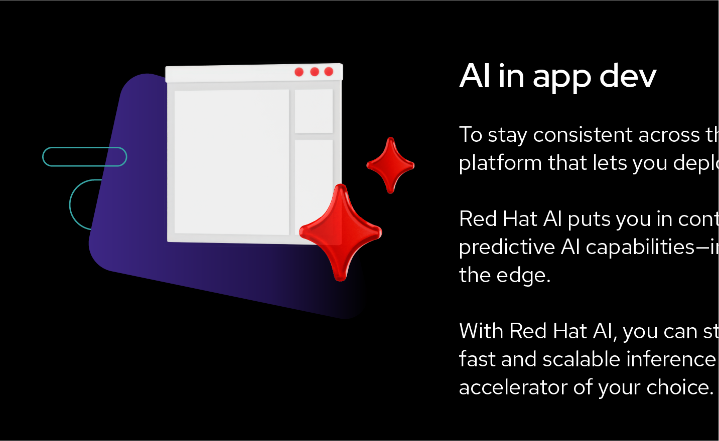 A web band with the text “ AI in app dev” featuring the 3D application and 3D AI sparkle, sitting on top of a base shape.