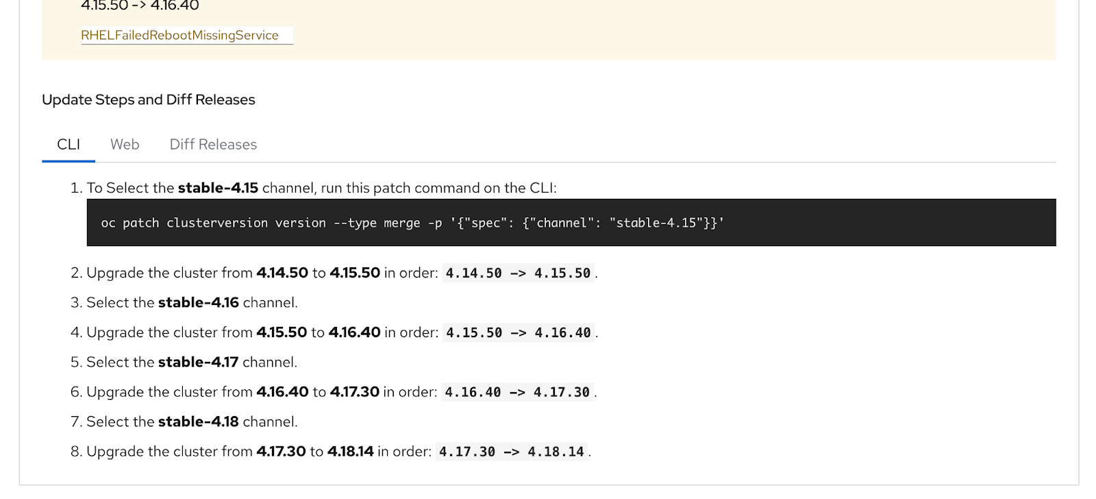 Command line instructions for the update path