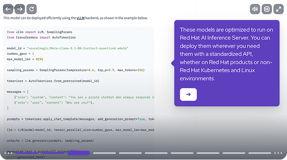 Screen shot of an interactive demo showing a command line interface and a prompt stating: 