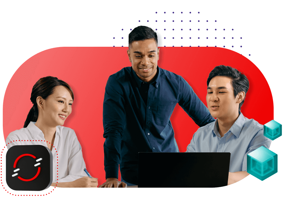 Image of people collaborating together on a laptop