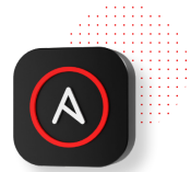 3D Ansible icon against a white background with red dotted pattern