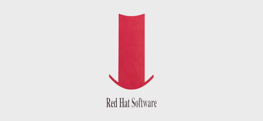 An absurdly tall, red top hat with the words Red Hat Software in a serif font below.