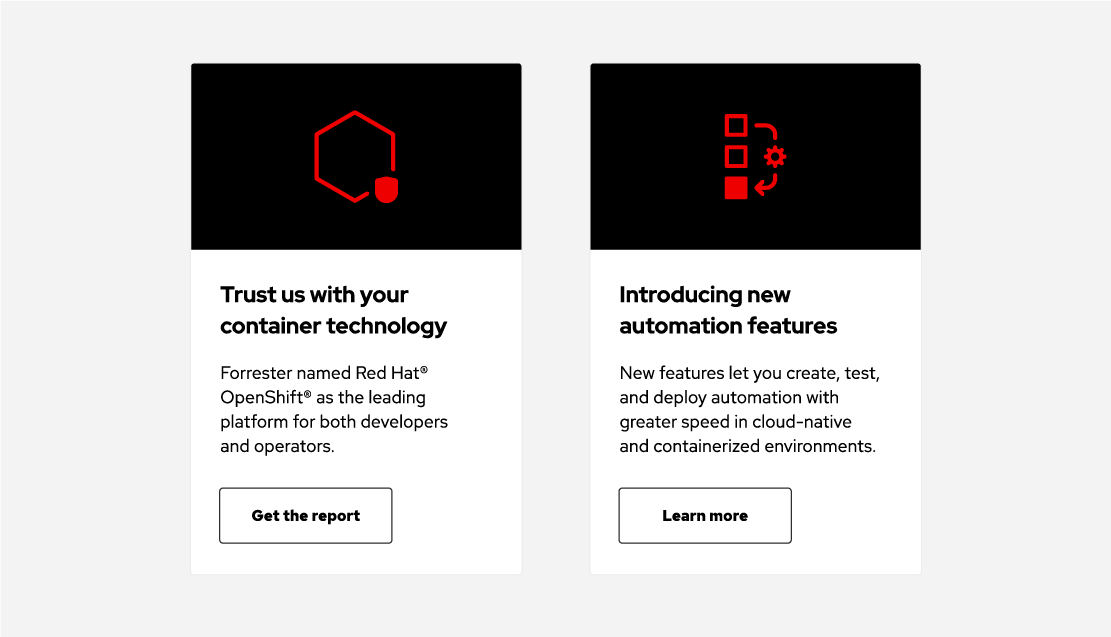 Web cards with Red Hat icons in the image slot