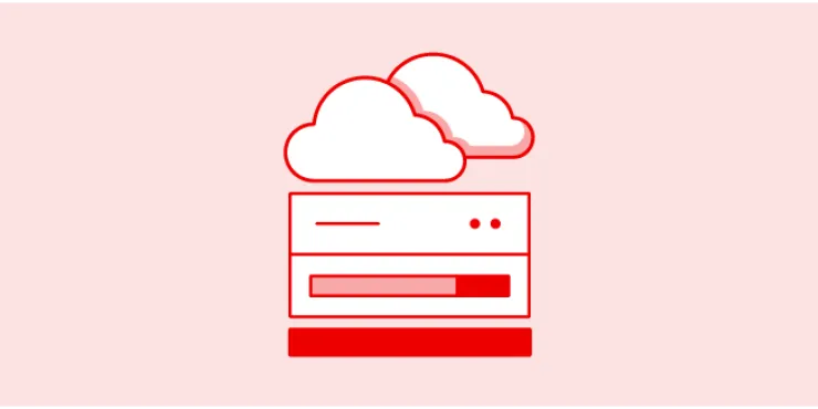 Illustration of cloud icons above server