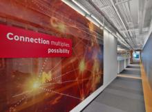 Red Hat Tower features modern interior design Interior shot of Red Hat Tower