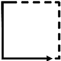 Icon showing security perimeters dissolving Icon of rectangle going from solid stroke to dashed