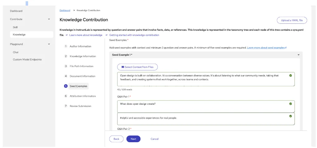Seed examples for a knowledge contribution in RHEL AI 1.4 GUI Seed examples in RHEL AI 1.4 GUI