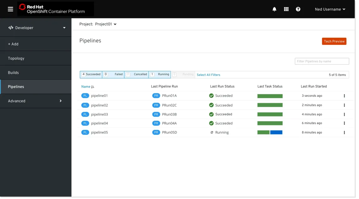 OpenShift Pipelines screen image OpenShift Pipelines screen image