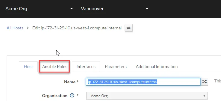 Click on the Ansible Roles tab Click on the Ansible Roles tab