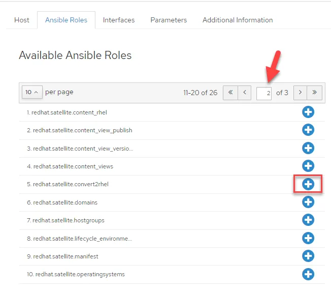 The Convert2RHEL roles is on the second page The Convert2RHEL roles is on the second page