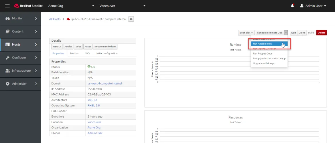 Click on the Schedule Remote Job button and select Run Ansible roles Click on the Schedule Remote Job button and select Run Ansible roles