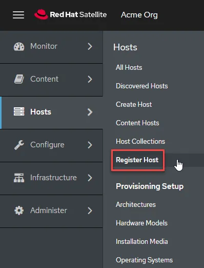 Click on Hosts > Register Host Click on Hosts > Register Host