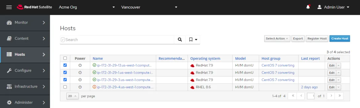 The final result, all hosts converted to RHEL at once! The final result, all hosts converted to RHEL at once!