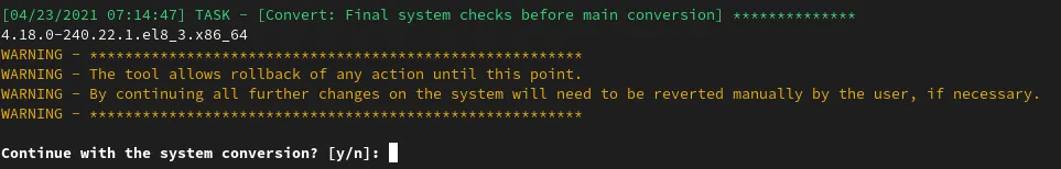 fig 4 convert2rhel can not be automatically rolled back by the tool prompt fig 4 convert2rhel can not be automatically rolled back by the tool prompt