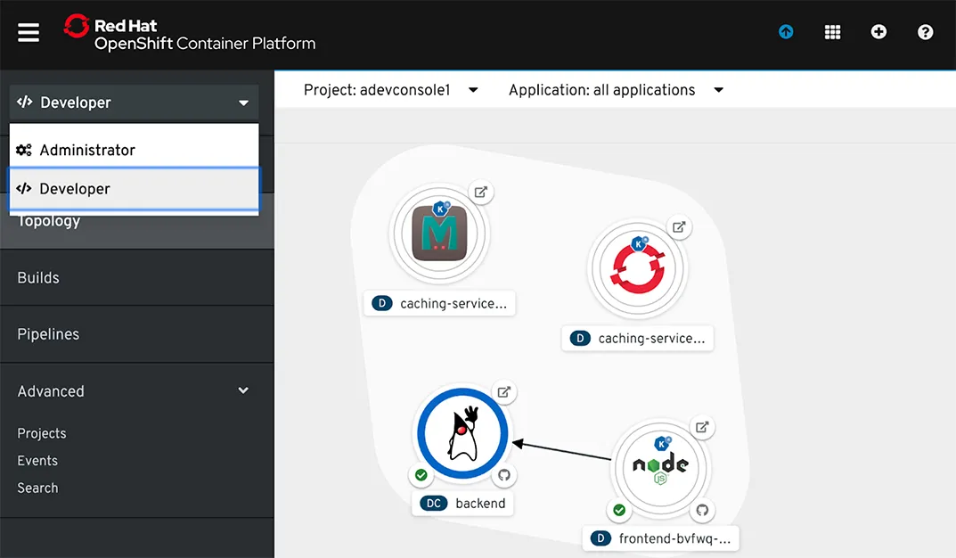 OpenShift developer dashboard OpenShift developer dashboard