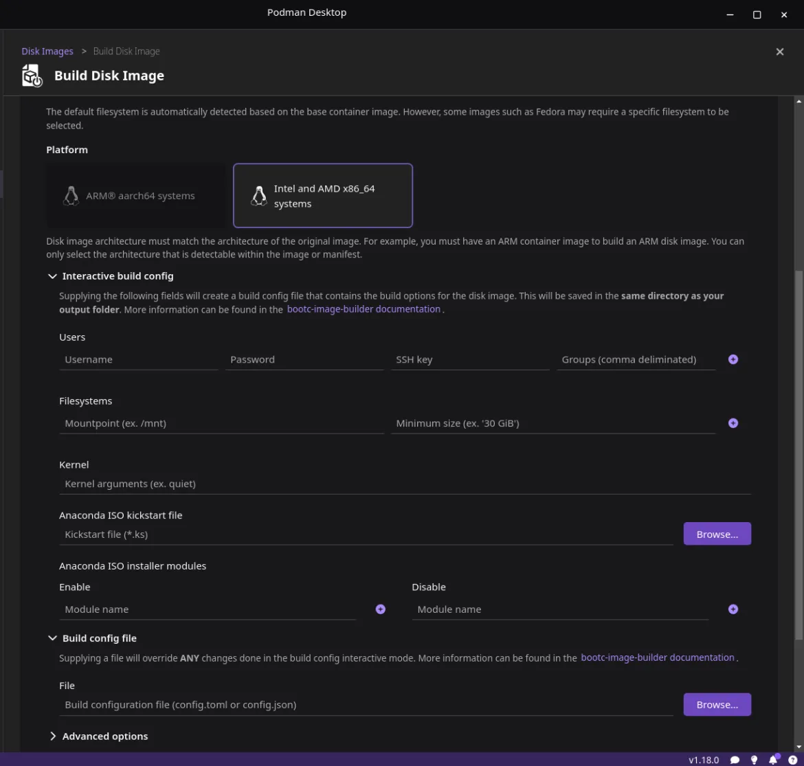 advanced OS configuration options are made easy in Podman Desktop