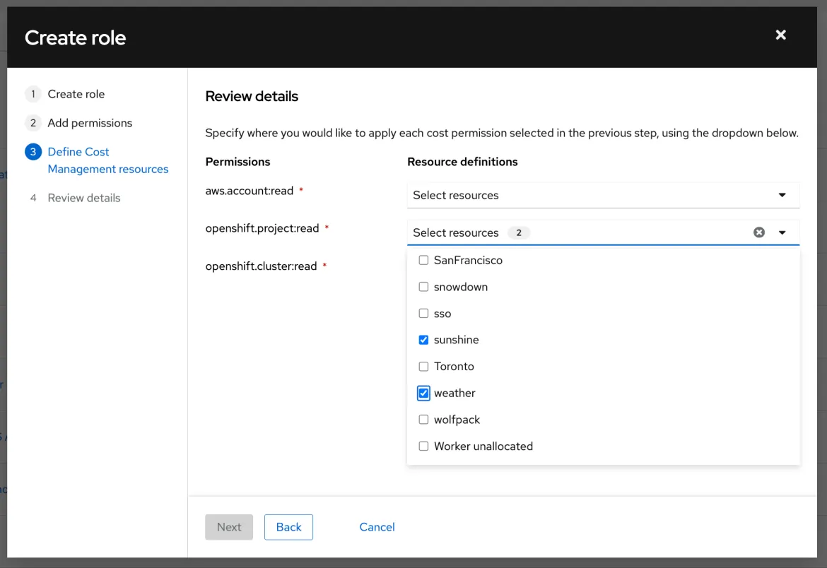 Screenshot of reviewing the details of the newly defined role