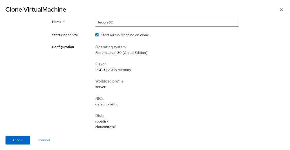 red-hat-openshift-virtualization-image04 The image above shows the process involved with cloning a VM.