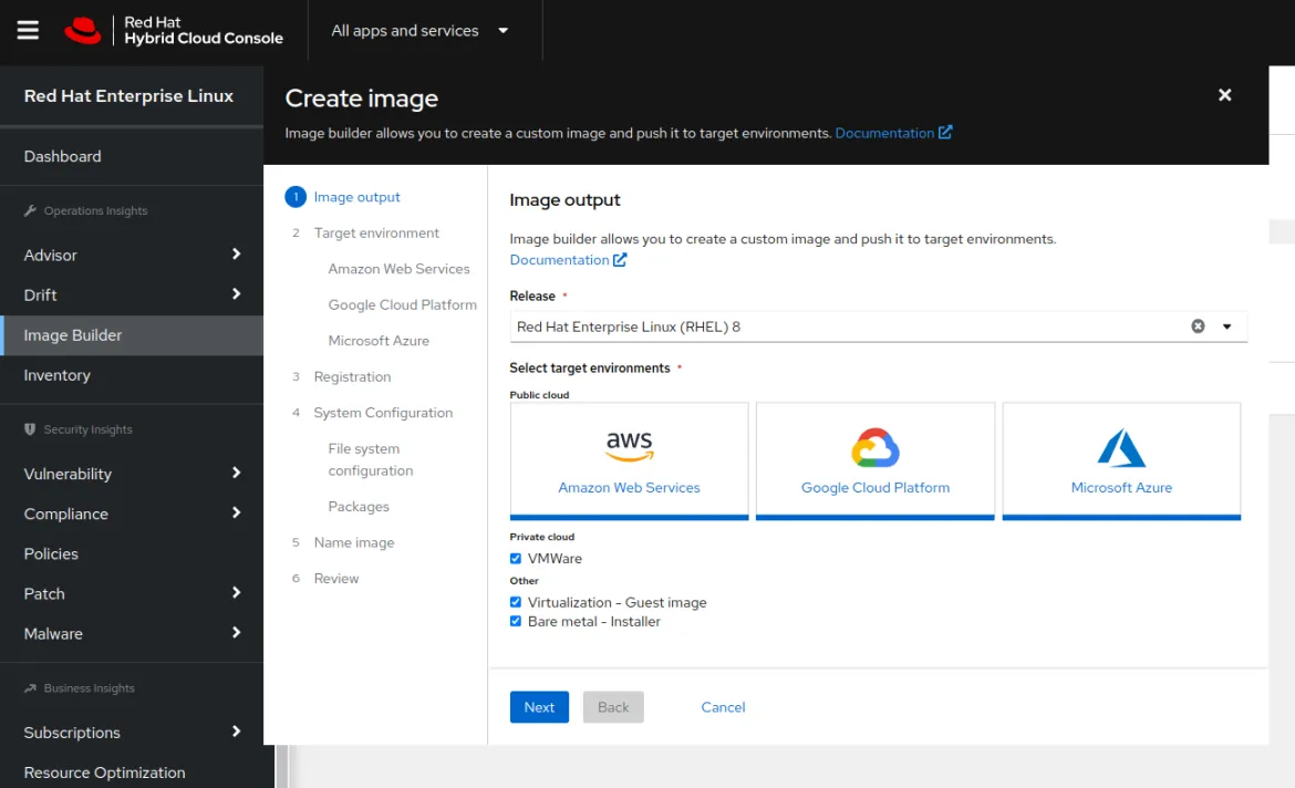 RHEL image builder service creating an image RHEL image builder service creating an image