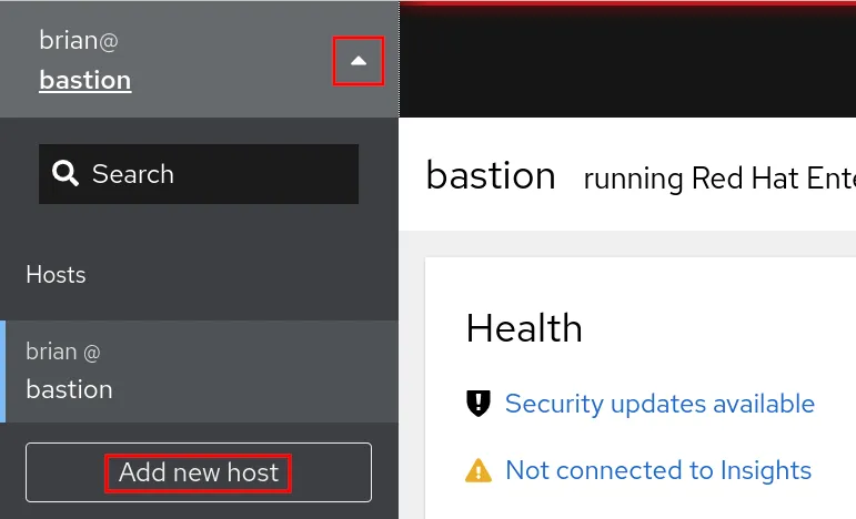 RHEL web console user name and host name appear in the upper right corner of the page RHEL web console user name and host name appear in the upper right corner of the page
