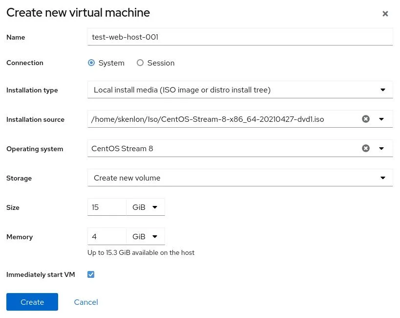 Creating a new VM