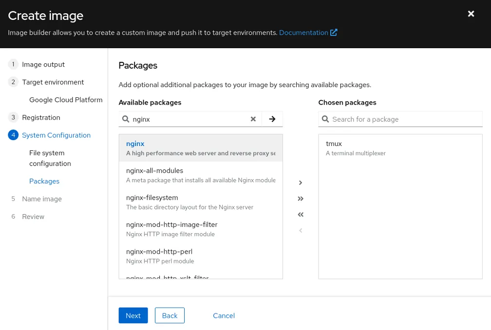 Packages selection