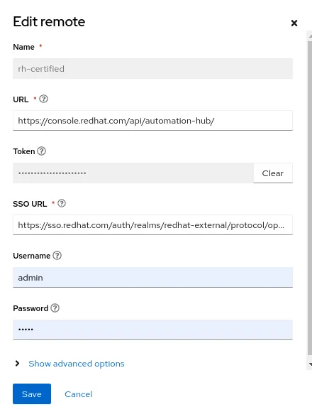 Automation Hub Edit Remote RH Certified Repo