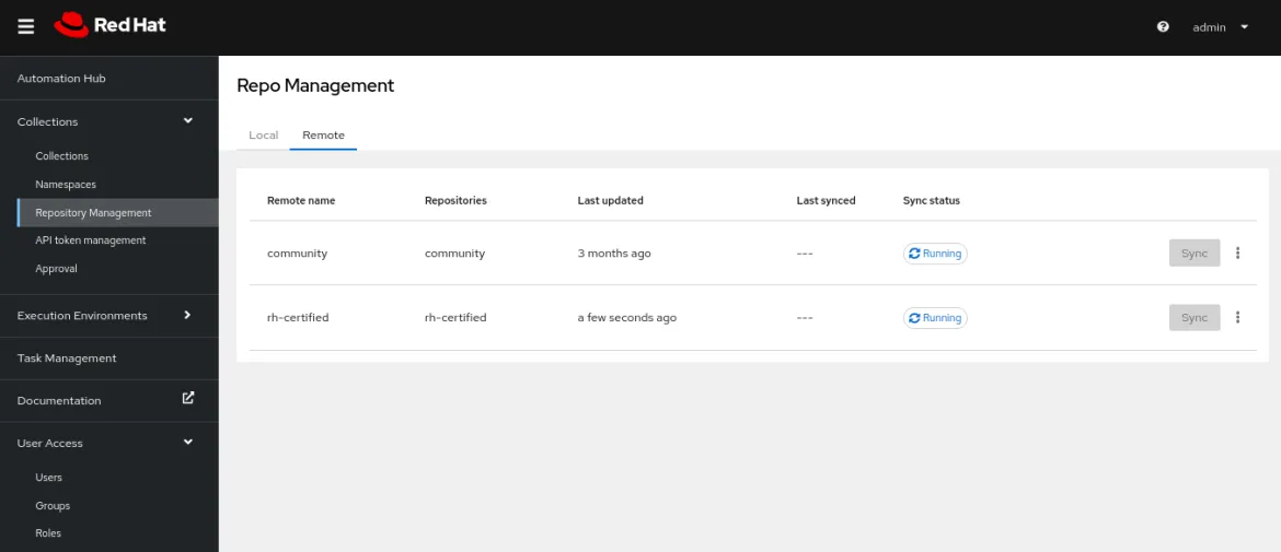 Automation Hub repo management running