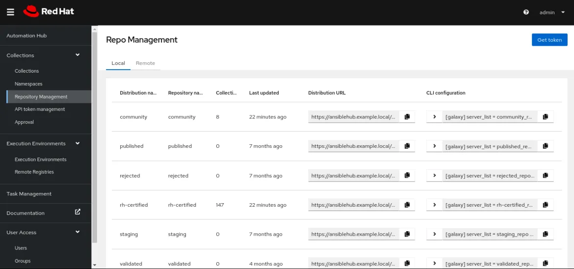 Automation Hub repo management obtain URL