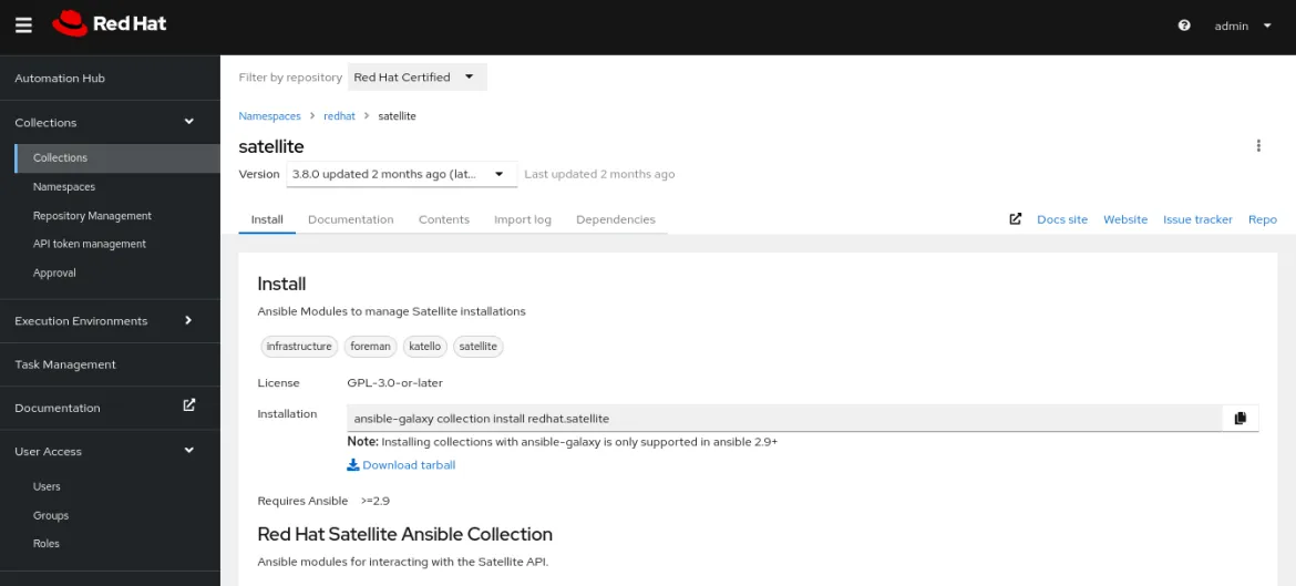 Automation Hub Satellite collection details