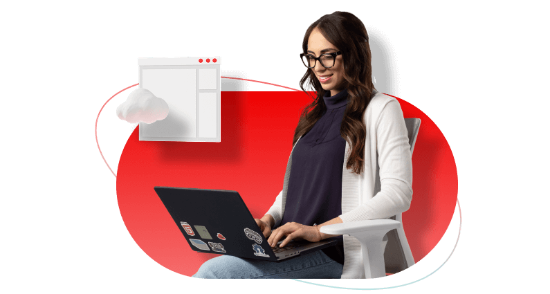 person with laptop and graphic